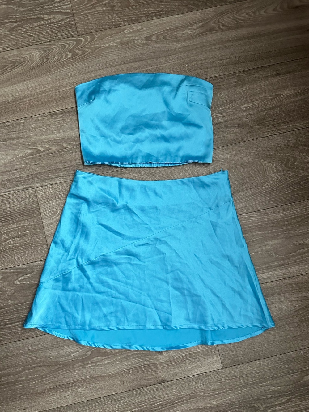 Blue Satin A-Line Skirt Set